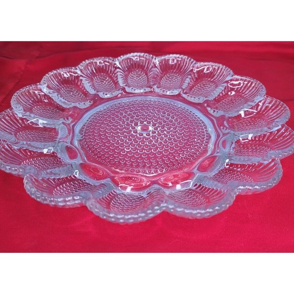 Deviled Egg Relish Platter Set Round Serving Tray 11" Hobnail VTG Indiana Glass - Picture 15 of 15